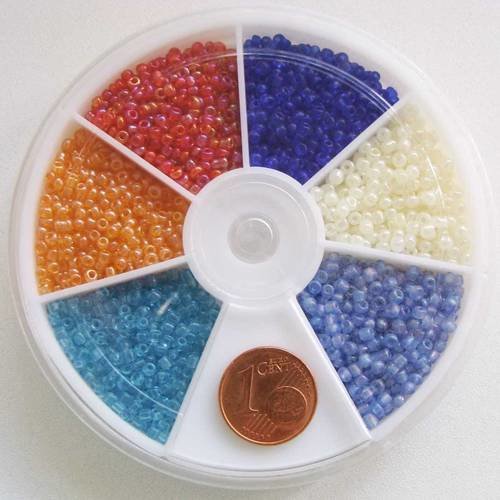 Rocaille 2mm perles verre 6 couleurs mod1 par 1 casier 