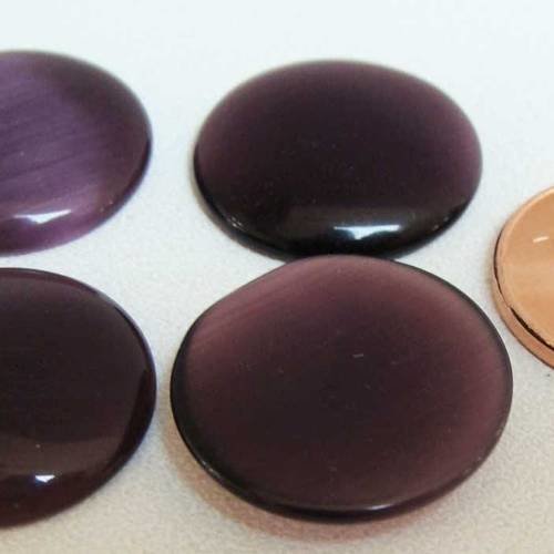 4 cabochons ronds 18mm oeilde chat violet fonce 