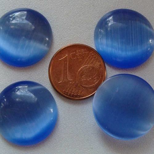 4 cabochons ronds 18mm oeilde chat bleu 