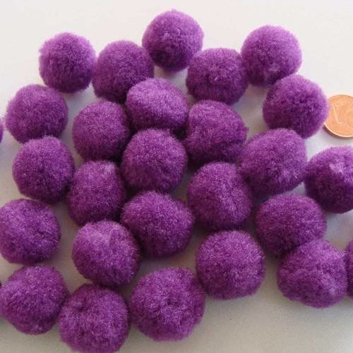 30 pompons ronds 20mm environ peluches polyester violet 