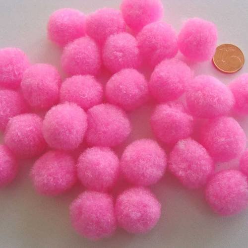 30 pompons ronds 20mm environ peluches polyester rose 