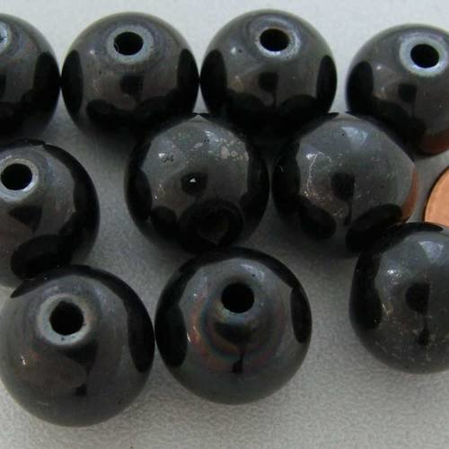 10 perles rondes 10mm pierre hematite pier38 