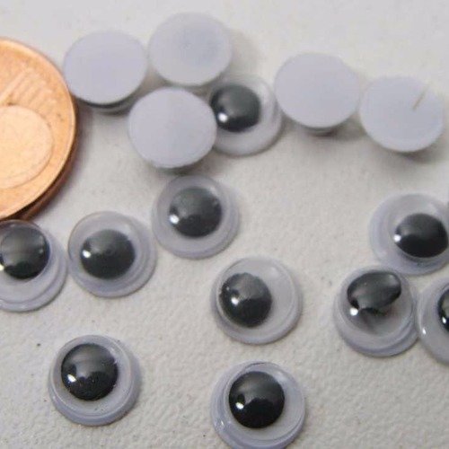 100 yeux mobiles 6mm simple en plastique à coller 