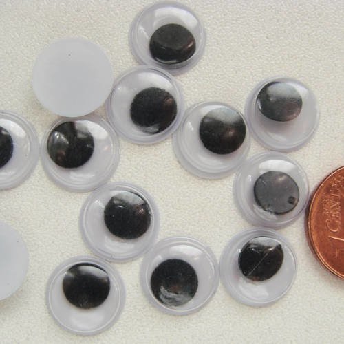 50 yeux mobiles 10mm simple en plastique à coller 