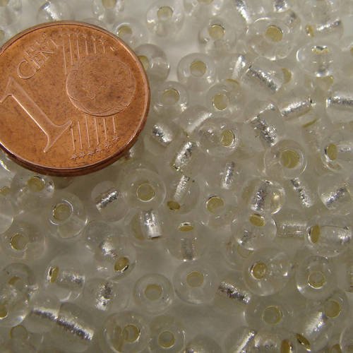 Rocaille 4mm perles verre trou argenté transparent par 20 grammes