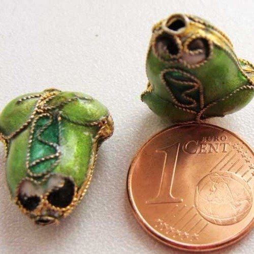 4 perles métal cloisonnées grenouille verte 16mm cloi-grenouille-vert 