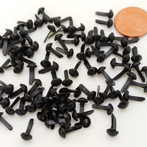 100 brads 9mm attaches parisiennes métal noir