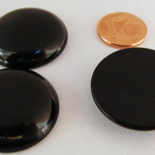 1 cabochon 26mm pierre noir rond cab55 