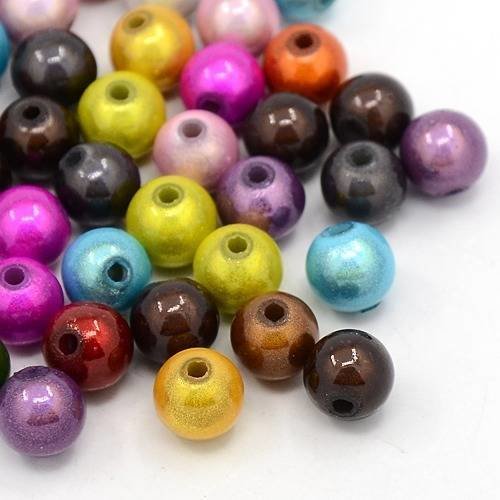 Lot 50 perles rondes 8mm acrylique miracle nacrées mix couleurs 
