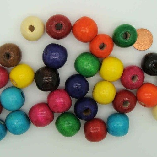 30 perles rondes 18mm bois peint mix couleurs pb27 