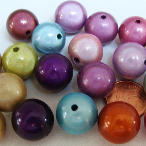Lot 20 perles rondes 14mm acrylique miracle nacrées mix couleurs res-36 
