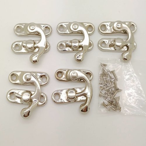 5 fermoirs fermeture 33x27mm métal couleur argenté acier crochet simple boite cartonnage