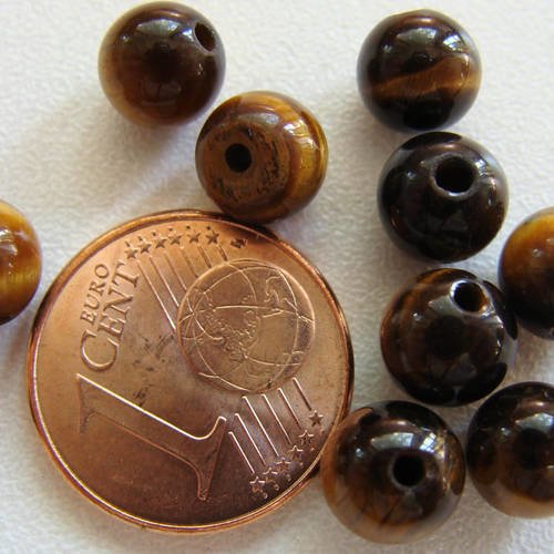 10 perles rondes 6mm marron pierre oeil de tigre pier30 