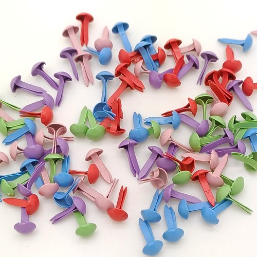 100 brads 10x5mm attaches parisiennes métal mix 5 couleurs