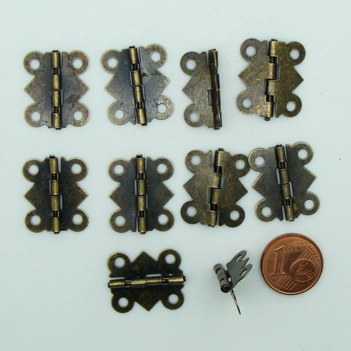 10 charnieres petites 20x17mm métal couleur bronze
