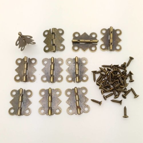 10 charnieres petites 20x17mm métal couleur bronze sans ou avec vis