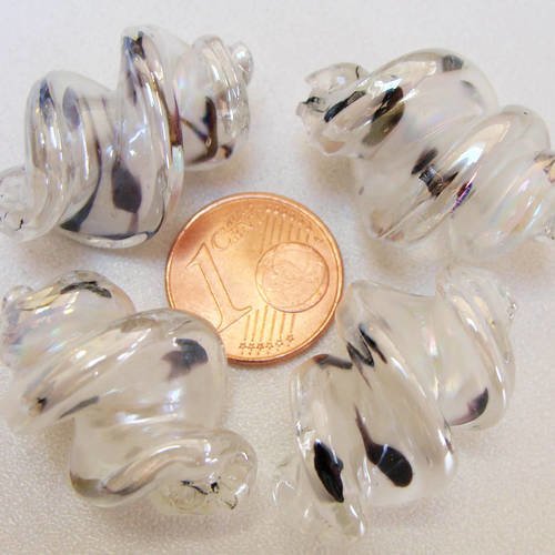 2 perles verre lampwork vis 28x17mm blanc 