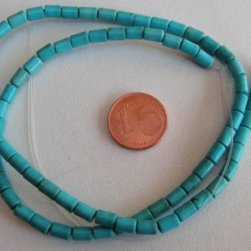 Fil 75 perles environ tubes 5x3mm turquoise reconstituee pier18 