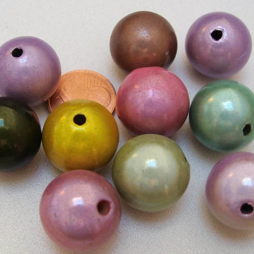 Lot 10 perles rond 16mm mix couleurs nacree résine res-25