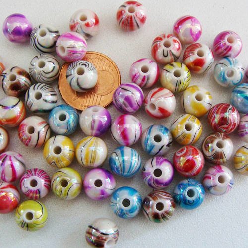 Lot 50 perles rondes 8mm multicolores irisés res-15 