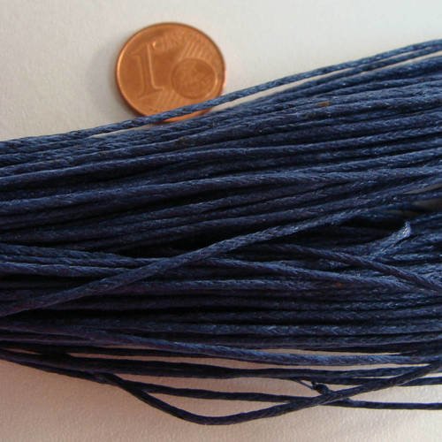 Fil echeveau 65m environ cordon coton cire 1mm bleu fonce