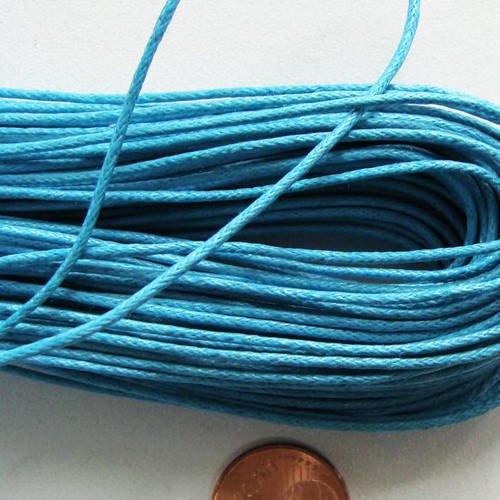 Fil echeveau 75m environ cordon coton cire 1mm bleu 