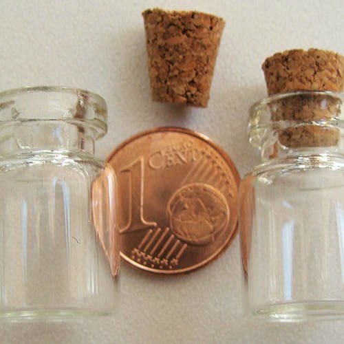 4 mini fioles en verre avec bouchons liège 15x22mm 