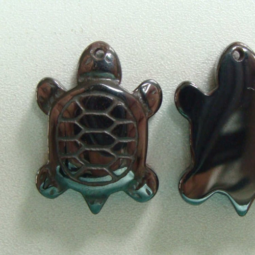 2 pendentifs tortue pierre hématite noire animal 26mm