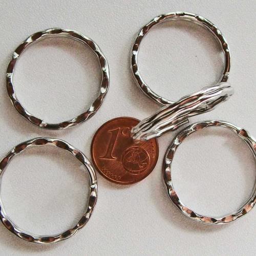 100 anneaux porte-cles métal argenté 25mm 