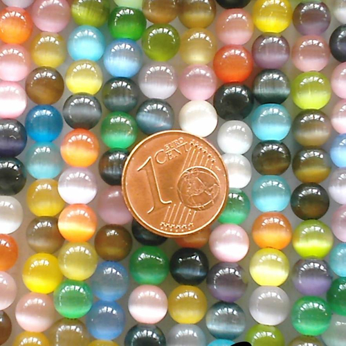 1 fil perles rondes 6mm en verre oeil de chat 65 pcs environ