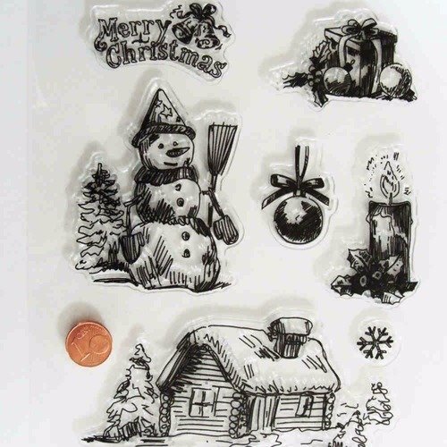 7 tampons silicone clear stamp en planche noel hiver mod4 carterie scrpbooking