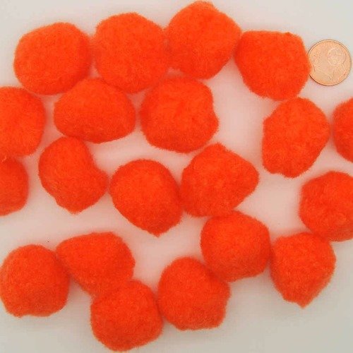 20 pompons ronds 25mm environ peluches polyester orange