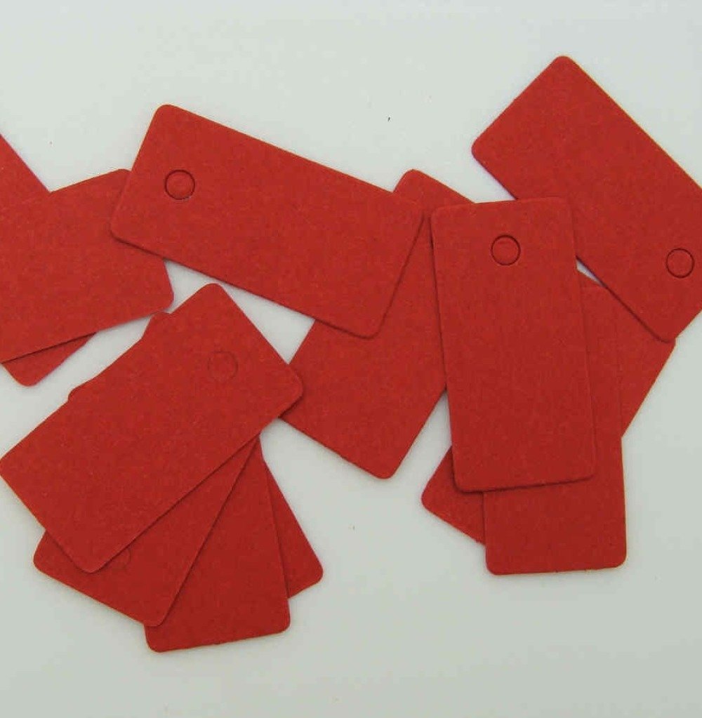 50 Etiquettes Carton 30x15mm rouge sans attache pour cadeaux prix étiquetage