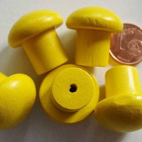 5 poignées bouton en bois peint 20mm jaune