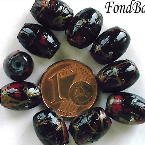10 perles verre peint ovales 11x8mm noir pv-peint-01 création bijoux