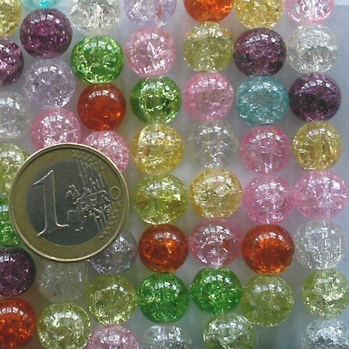 42 perles verre craquele 10mm fil mix couleurs création bijoux
