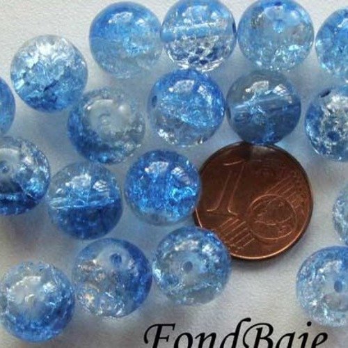 20 perles verre craquele 10mm bicolore bleu foncé transparent création bijoux