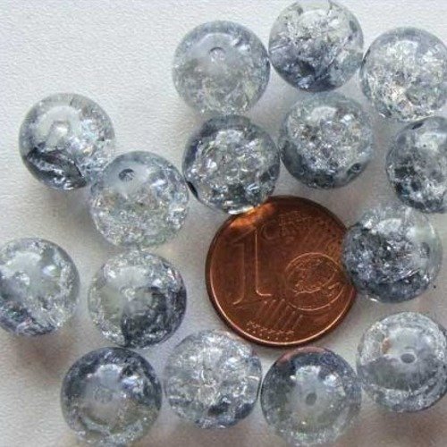 20 perles verre craquele 10mm bicolore gris bleu transparent création bijoux