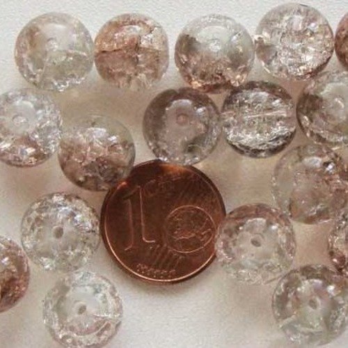 20 perles verre craquele 10mm bicolore marron transparent création bijoux