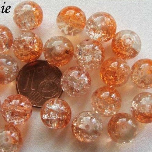 20 perles verre craquele 10mm bicolore orange transparent création bijoux