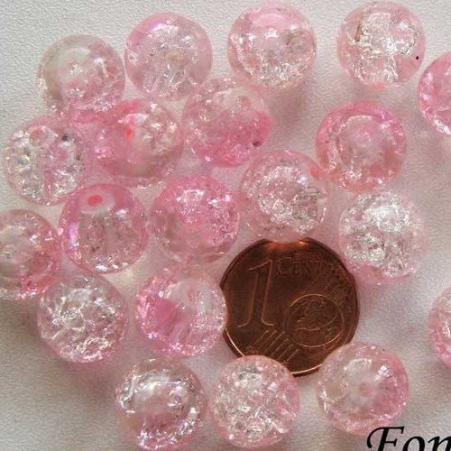 20 perles verre craquele 10mm bicolore rose transparent création bijoux