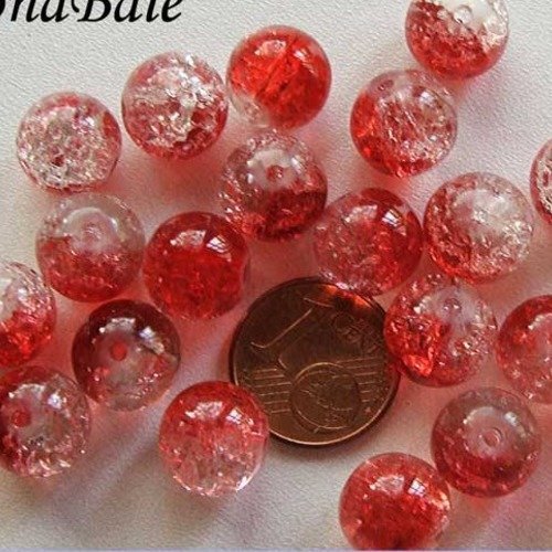 20 perles verre craquele 10mm bicolore rouge transparent création bijoux