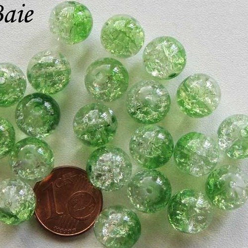 20 perles verre craquele 10mm bicolore vert transparent création bijoux