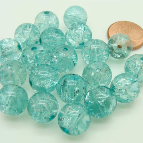 20 perles verre craquele 10mm bleu clair création bijoux