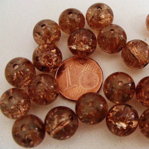 20 perles verre craquele 10mm marron création bijoux