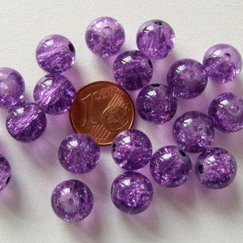 20 perles verre craquele 10mm violet création bijoux