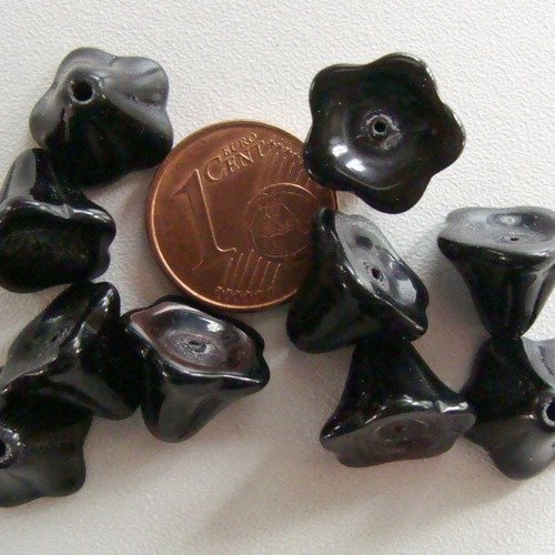 10 perles fleurs cones 12mm noir nature création bijoux déco