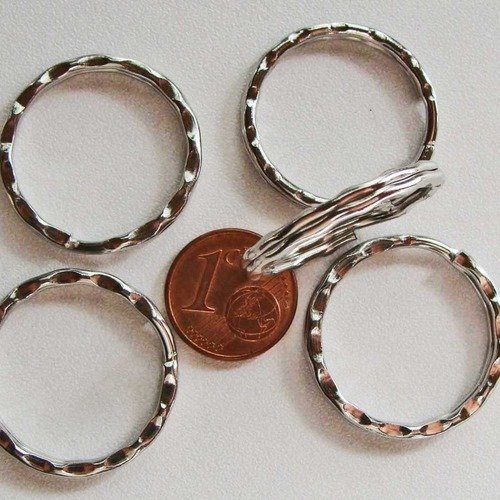 10 anneaux porte-cles métal argenté vieilli 25mm 