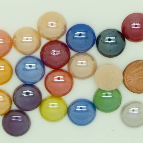 20 cabochons 14mm verre peint aspect nacre demi-perle à coller mix couleurs diy bijoux déco