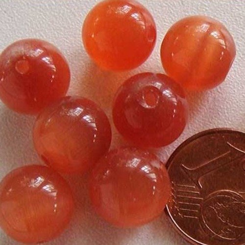 10 perles rondes 10mm orange abricot verre oeil de chat diy création bijoux